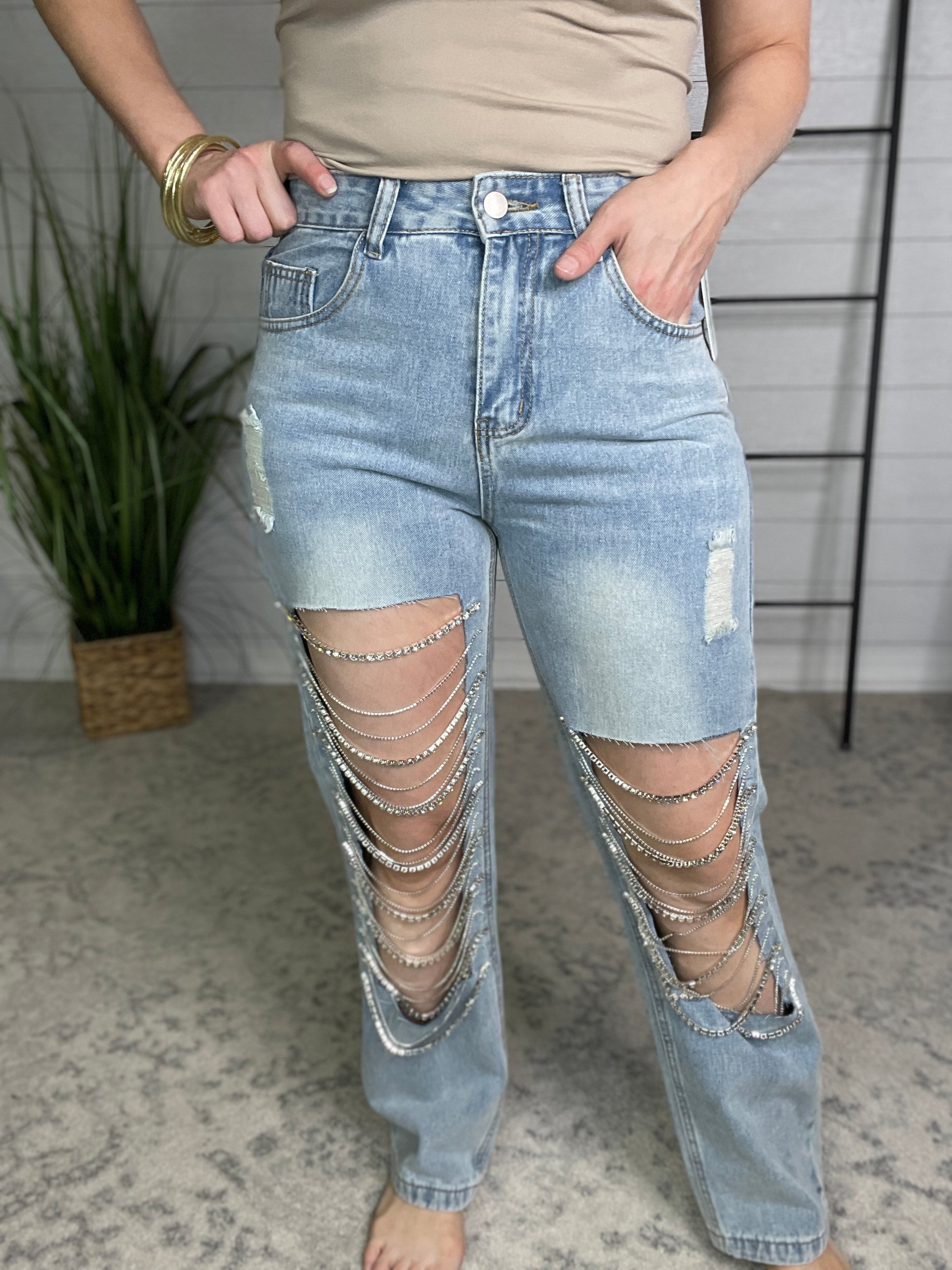 Belle Ever After Boutique. LLC Rhinestone Rebel Bling Jeans (Medium)