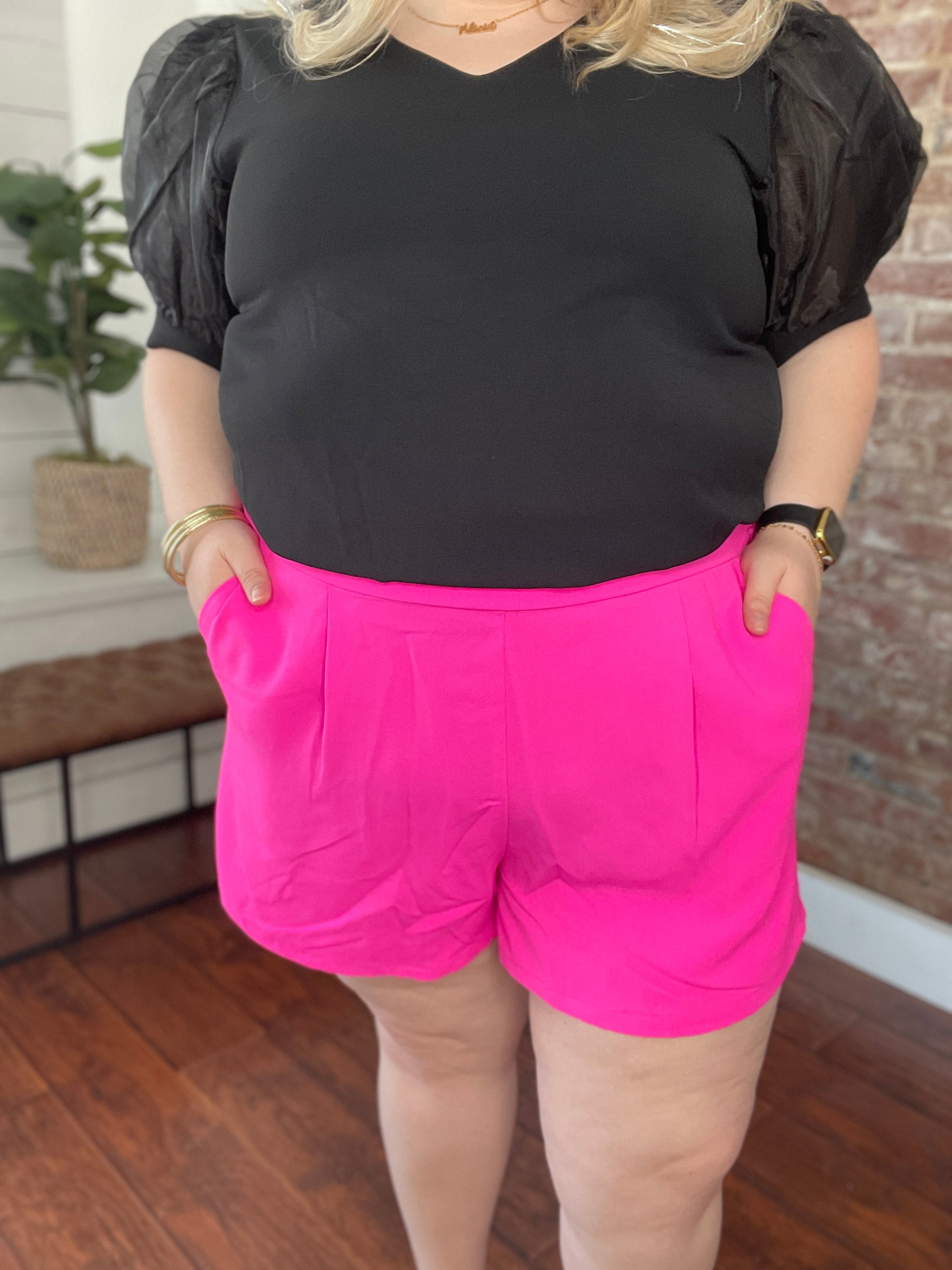 Plus size hot pink shorts clearance