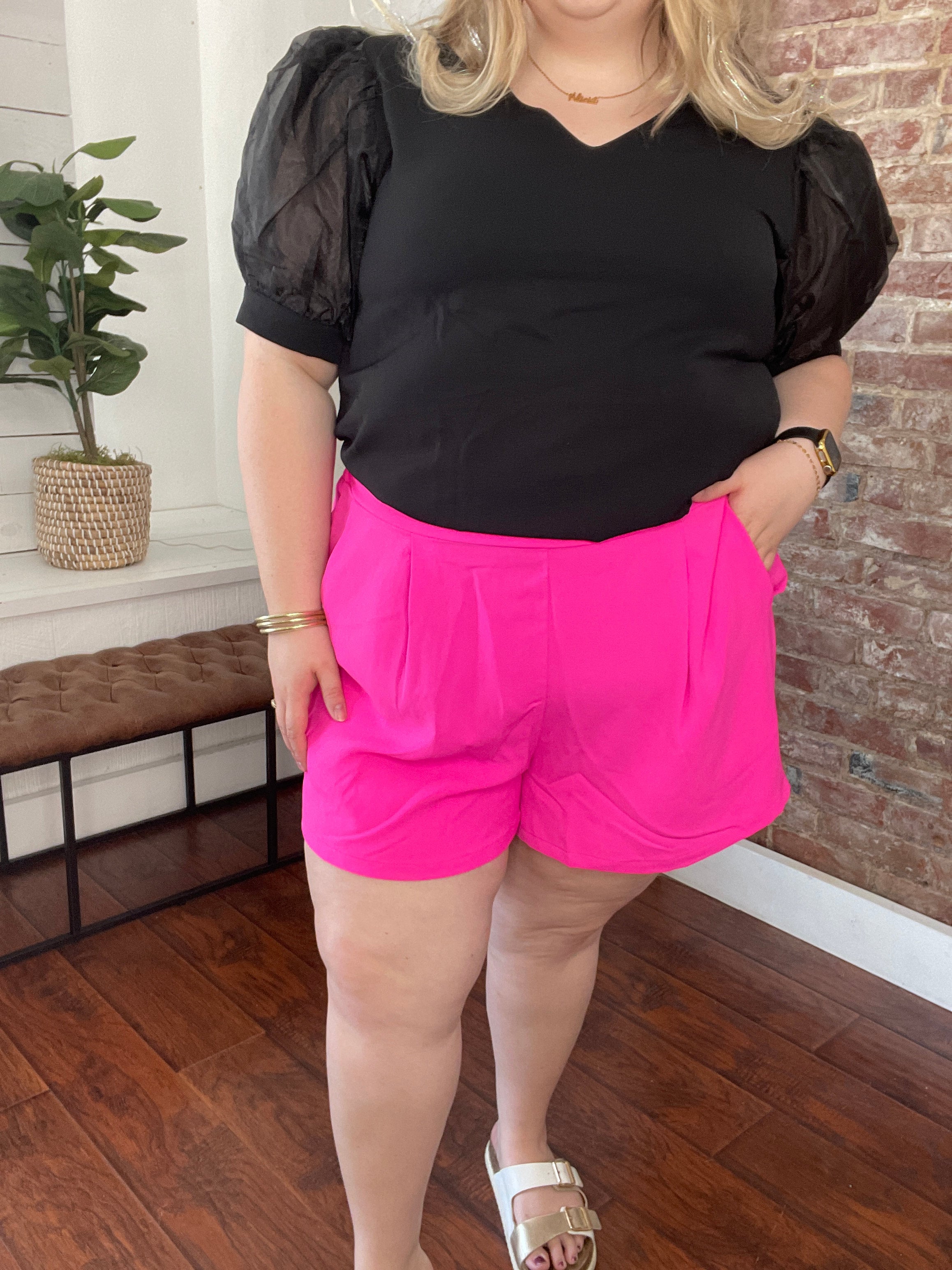 Hot pink plus size shorts shop